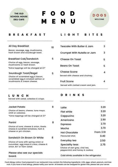 Menu at The Old School House Deli Cafe, Ilkeston