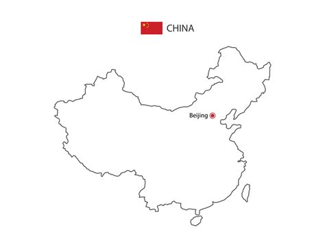 Hand draw thin black line vector of China Map with capital city Beijing ...