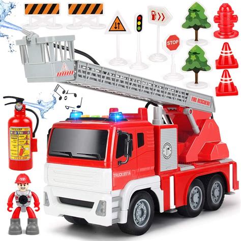 Toy Fire Truck with Lights and Sounds - 4 Sirens - Extending Ladder ...