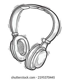 Black White Drawn Musical Headphones Sketch Stock Vector (Royalty Free ...