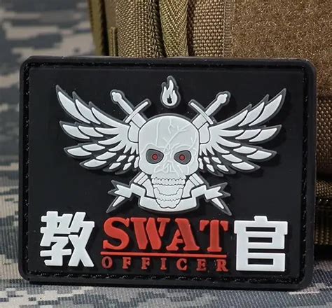 SWAT OFFicer Badge PVC Rubber 3D Hook And Loop Tactical Badge Military Armband Army Badge Black ...