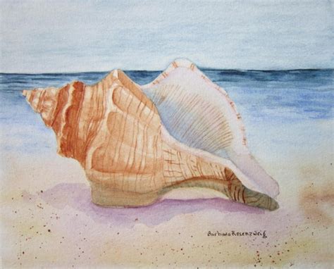 Seashell Painting Original Seashell Art Conch Watercolor