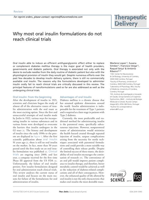 (PDF) Why most oral insulin formulations do not reach clinical trials