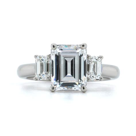 Platinum 3 Stone Emerald Cut Center Diamond Engagement Ring Setting ...