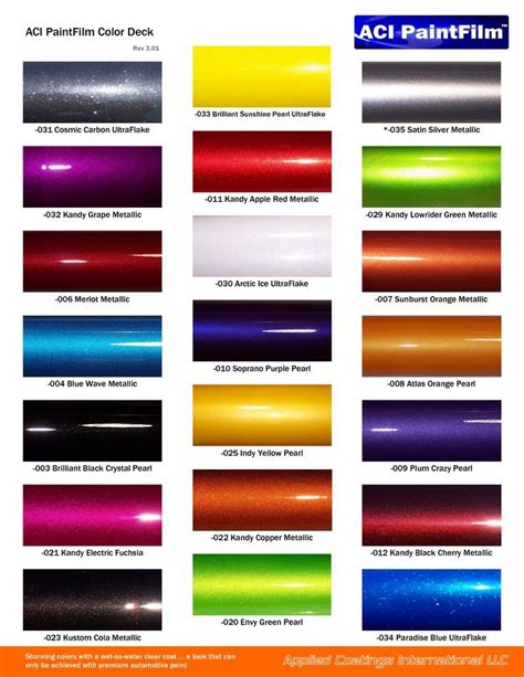 the color chart for ac paint film