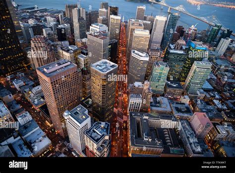 Aerial view of cityscape at dusk Stock Photo - Alamy