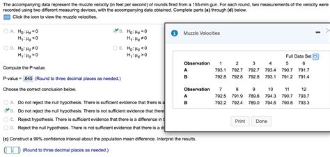 Solved The accompanying data represent the muzzle velocity | Chegg.com