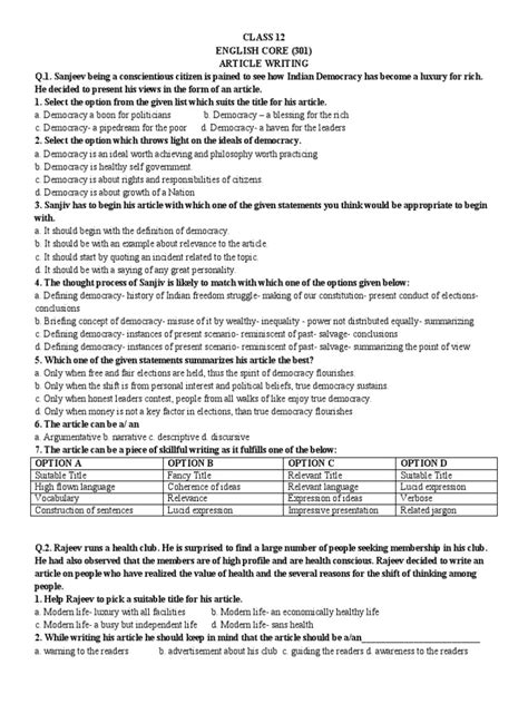 Class 12 Article Writing | PDF | Educational Technology | Plastic