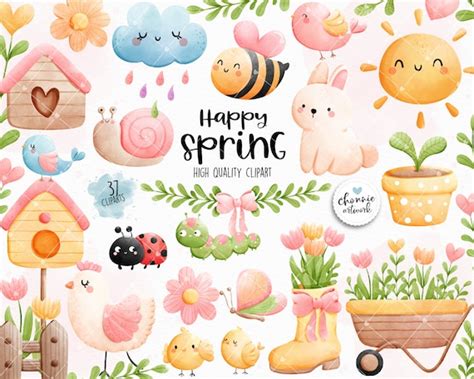 Happy Spring Clipart Spring Clipart Spring Animal Clipart - Etsy