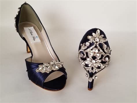 Blue Wedding Shoes Blue Bridal Shoes With Crystal Back and - Etsy