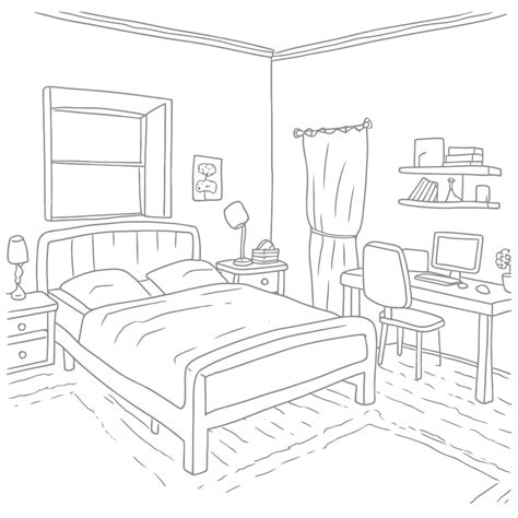 An Adult Bedroom Drawing Outline Sketch Vector, Wing Drawing, Bedroom Drawing, Bed Drawing PNG ...