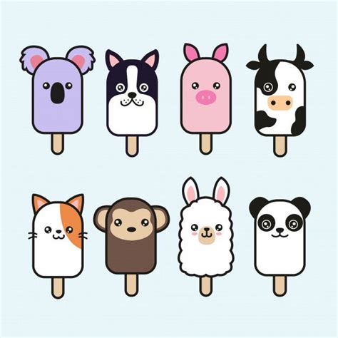 Premium Vector | Cute animal ice cream vector set | Милые рисунки ...