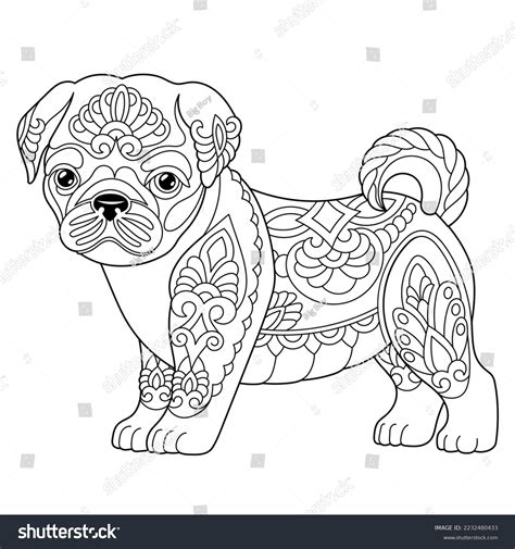 Cute Pug Dog Adult Coloring Book Stock Vector (Royalty Free) 2232480433 | Shutterstock