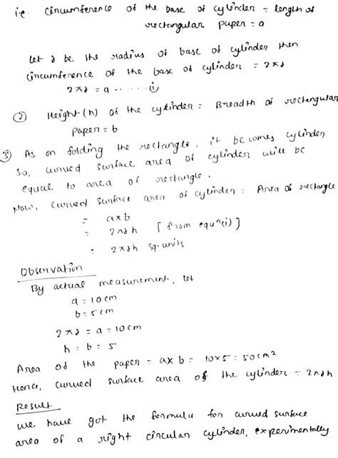 Derive the formula for CSA and TSA of cylinder through an activity { Please derive it only ...