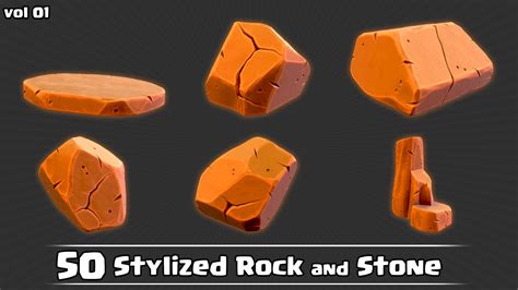 ArtStation - 50 Stylized Rock & Stone Game Ready+ IMM Brush | Game Assets