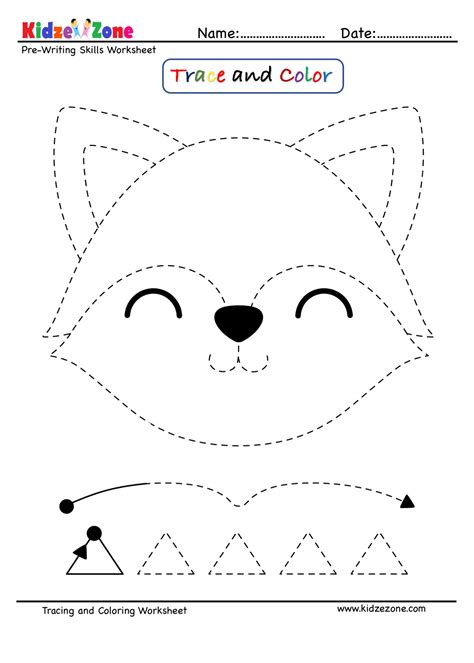 Fox Cartoon Trace and Color Worksheet - KidzeZone