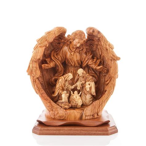 Bethlehem Handicrafts Olive Wood Guardian Angel with Holy Family Nativity Scene Figurine – My ...