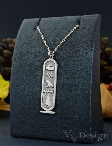 Personalized Egyptian Hieroglyph Name Cartouche Necklace, 925 Sterling ...