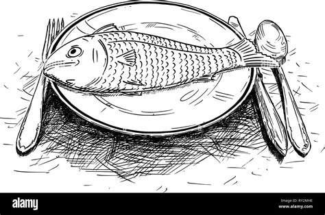 Cartoon Drawing of Fish Food on Dinner Plate Stock Vector Image & Art - Alamy