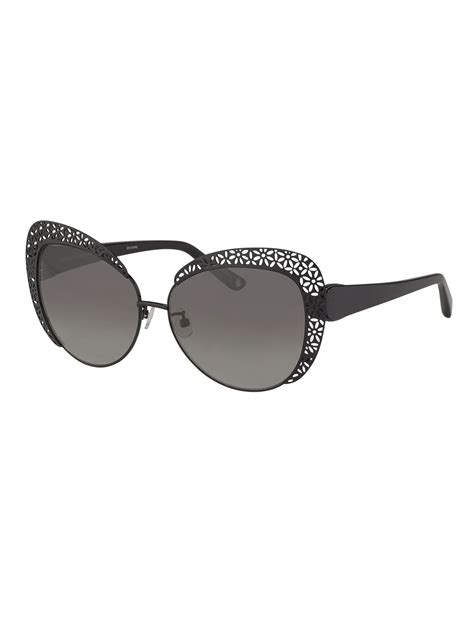 Oscar de la renta Grey Cat-Eye Laser-Cut Metal Sunglasses in Gray (grey ...