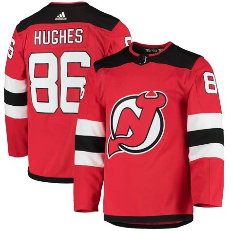 Men's New Jersey Devils Jack Hughes adidas Red Home Authentic Player Jersey