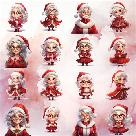 Mrs Claus Clipart Mrs Claus PNG Bundle Christmas Watercolor - Etsy