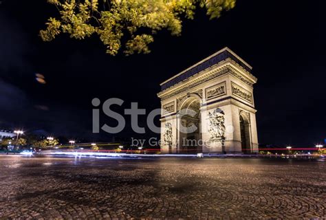 Arc De Triomphe By Night With Trafic Lights Stock Photo | Royalty-Free ...