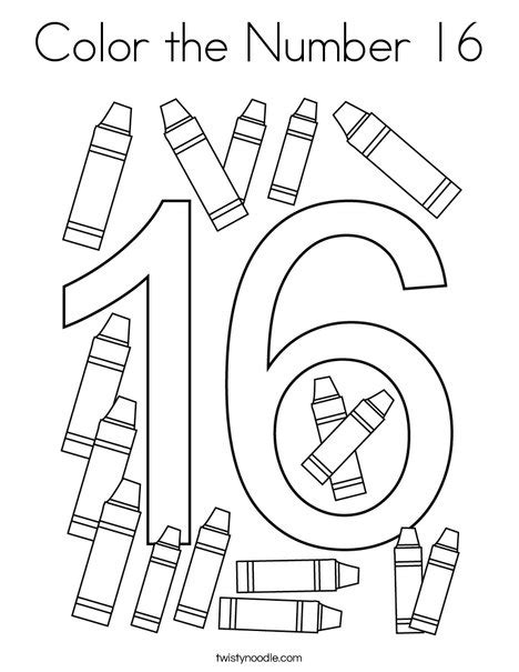 Color the Number 16 Coloring Page - Twisty Noodle