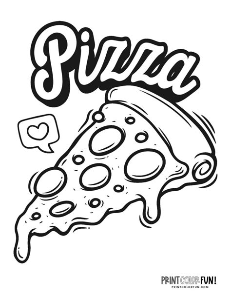 Pizza coloring pages: Slices & whole pizza pies, at PrintColorFun.com