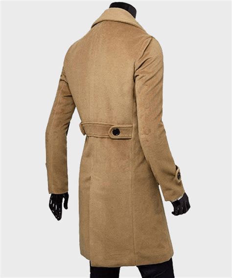 Double-Breasted Mens Brown Wool-Blend Trench Coat