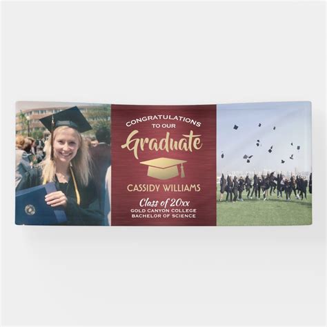 Congrats 2 Photo Burgundy Red and Gold Graduation Banner | Zazzle | Graduation banner, Gold ...