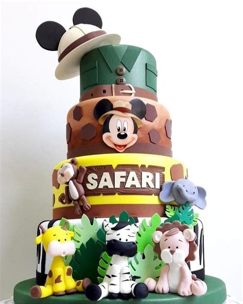 Safari Birthday Party Cake with Mickey Mouse