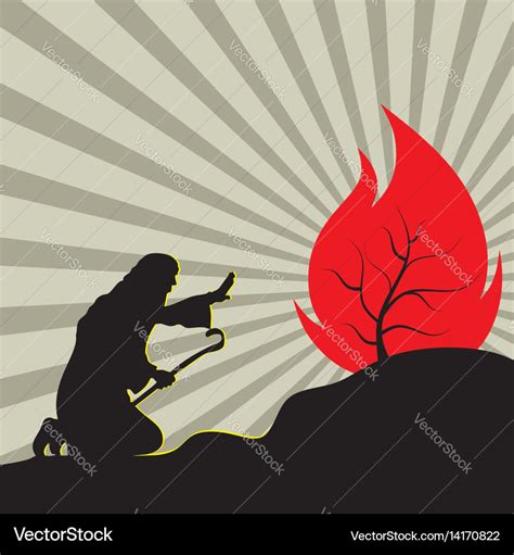 Moses and the burning bush Royalty Free Vector Image