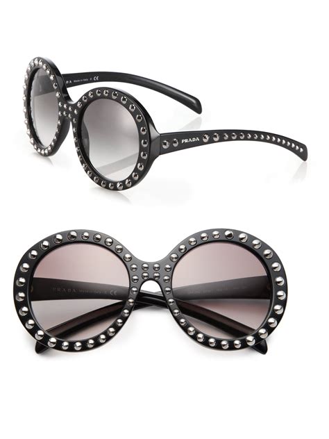 Lyst - Prada 56mm Studded Round-frame Sunglasses in Black