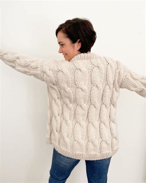 Chunky Cable Knit Sweater Knitting Pattern | Crescent Cable Cardigan ...