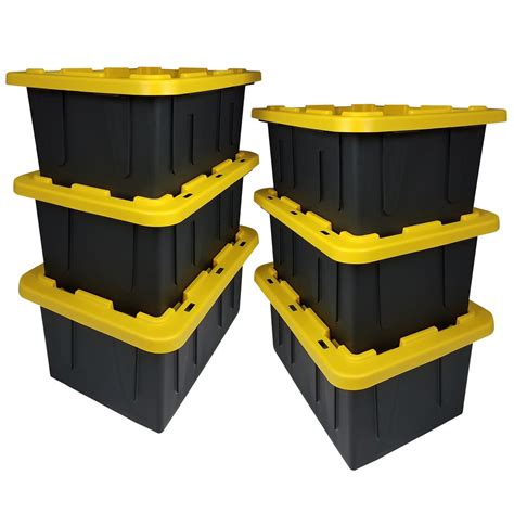 Durabilt by Homz - 15 Gal. Plastic Storage Tote, Black/Yellow, Set of 6 ...