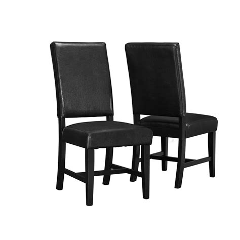 Monarch Specialties Leather Wood Black Parson Armless Dining Chair with Black Faux Leather ...