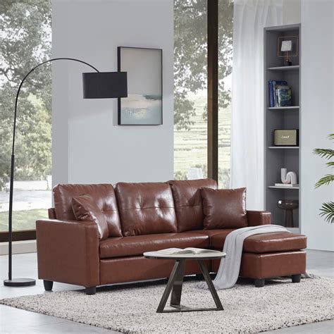 BELLEZE Altera Convertible Sectional Sofa, Modern Faux Leather L shaped Couch 3-Seat With ...