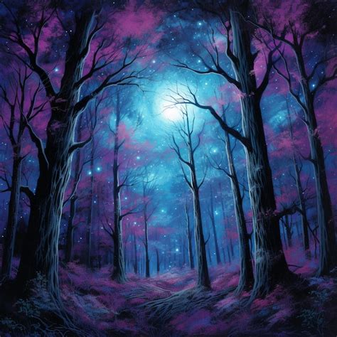 Premium Photo | Painting of a forest with a path leading to a full moon ...