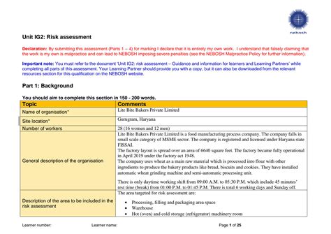 SOLUTION: Nebosh ig2 risk assessment safety question answer - Studypool