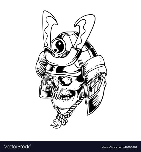 Hand drawn of samurai skull head outline Vector Image