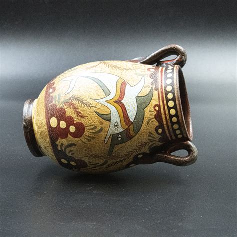 Greek Minoan Terracotta Vase, Two-Handled Vessel with Hand-painted Dolphins Decoration, Ancient ...
