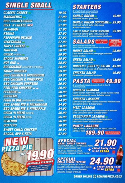 Romans Pizza Menu With Updated Prices in South Africa 2024
