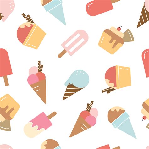 Ice cream background for kids seamless pattern ice cream cone Hand drawn design in cartoon style ...