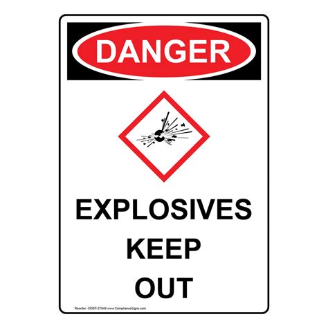 Portrait OSHA-GHS Explosive Materials Sign With Symbol ODEP-27846