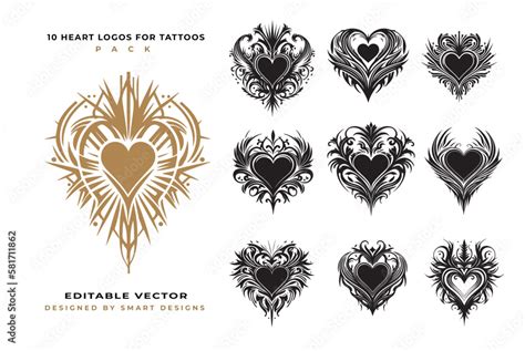 10 Heart Logos for Tattoos Stock Vector | Adobe Stock