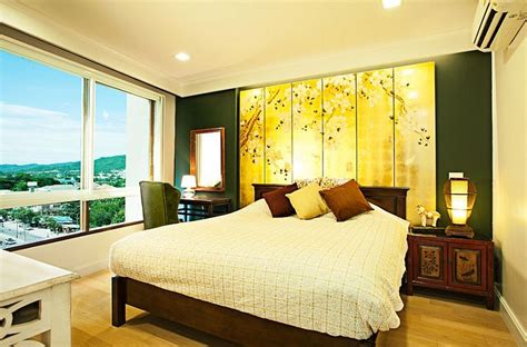 Golden Chinese frame and bedside cabinet for an Asian bedroom cover closet doors with panels ...