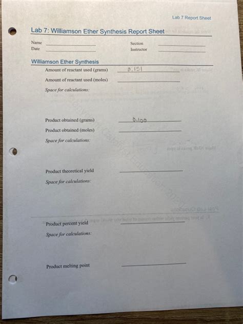 Solved: Lab 7 Report Sheet Lab 7: Williamson Ether Synthes... | Chegg.com