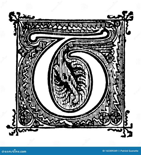 T, Ornate Initial Vintage Illustration Stock Vector - Illustration of vintage, decorative: 163309349