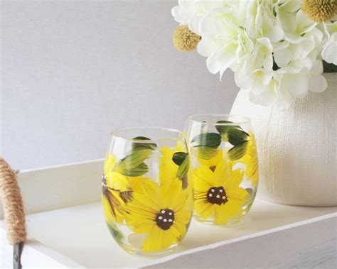 Sunflower Wine Glasses Set of 2 Hand Painted Stemless - Etsy in 2022 | Fall wine glasses, Hand ...